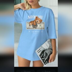 Blue Graphic Tee with Money Print